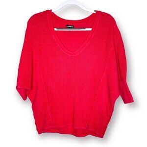 Y2K Express Size S Coral Dolman Sleeve Relaxed Fit VNeck 3/4 Sleeve Knit Sweater